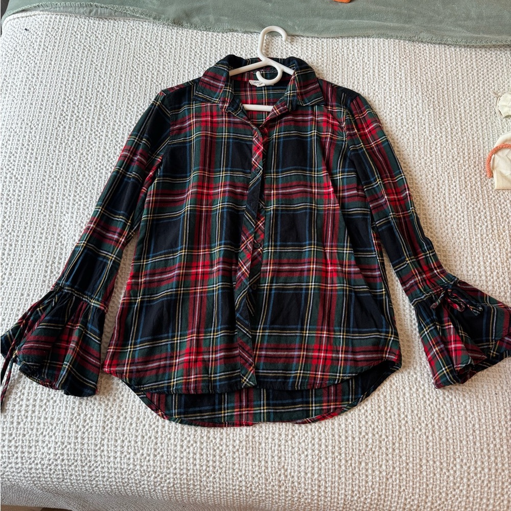 Plaid Bell Sleeve Flannel Shirt